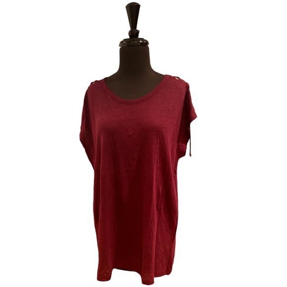 NWT IRO Amery Shoulder Tie T-Shirt in Burgundy 100% Linen Size L - Picture 3 of 12